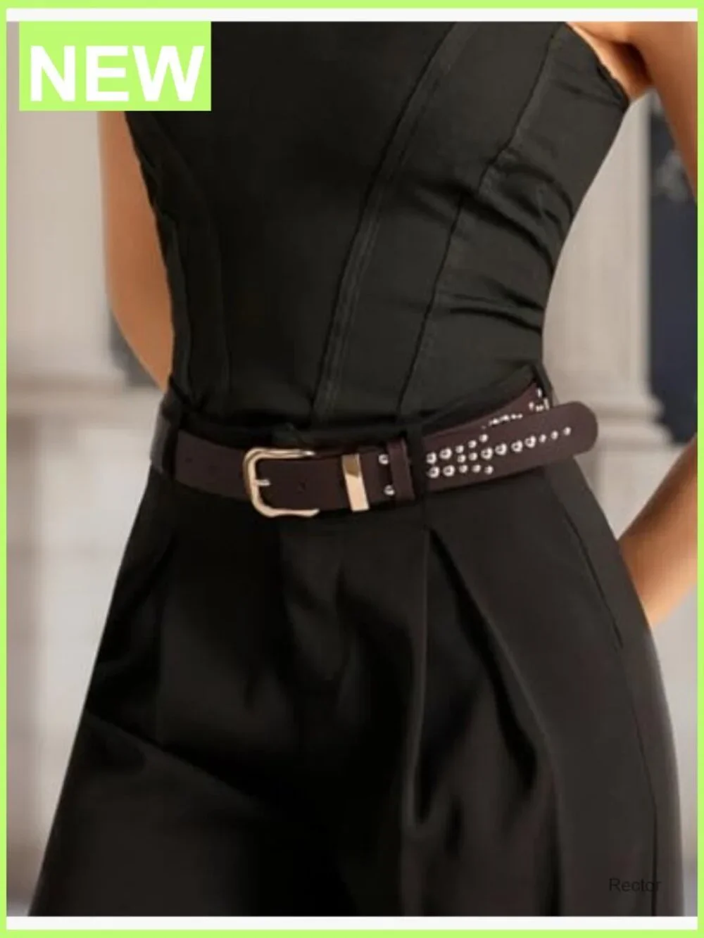 Studded Faux Leather Belt with Gold Buckle - Vintage Western